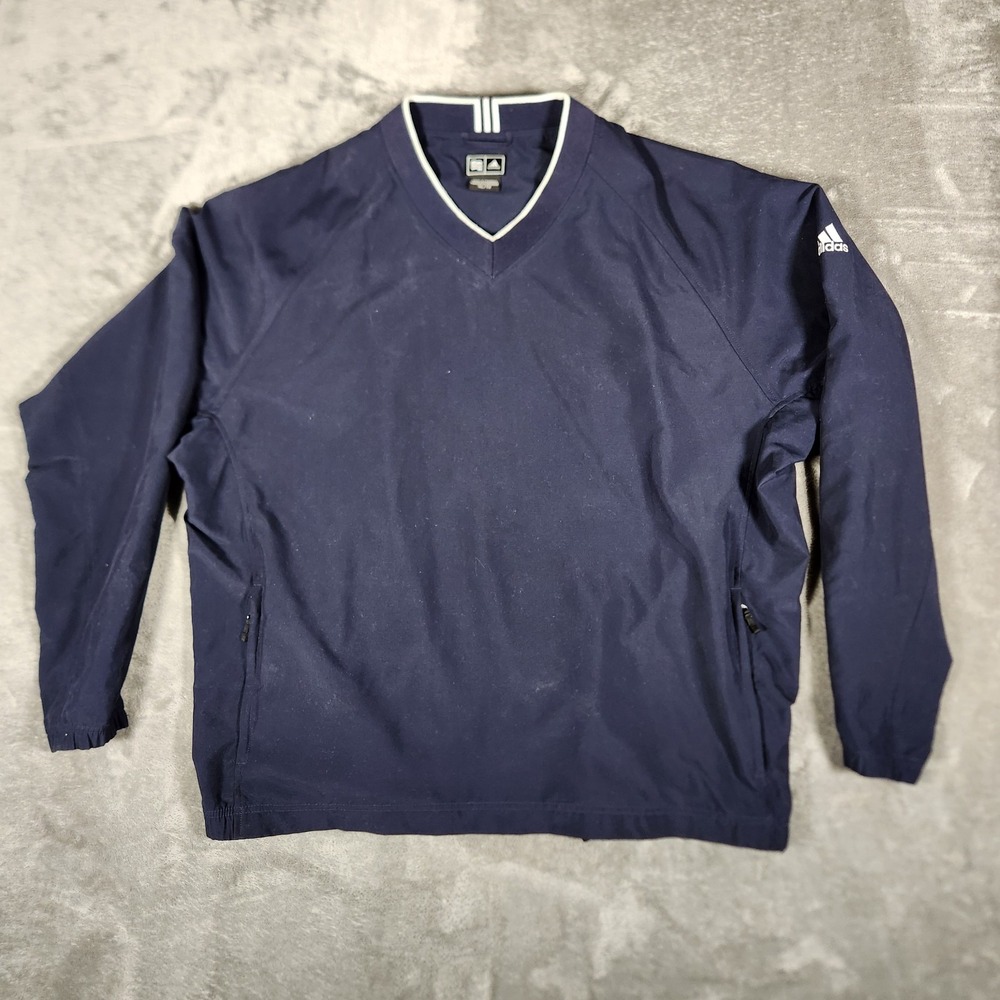 Adidas Climaproof Wind Men's XL Blue Contrast Zip Pockets Longsleeve Pullover - Picture 1 of 11
